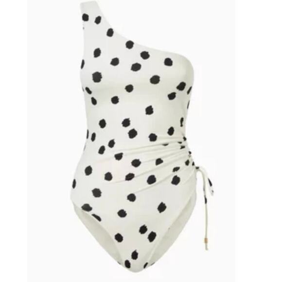 Jonathan Simkhai One-shoulder Ruched Polka-dot Swimsuit - Picture 8 of 8